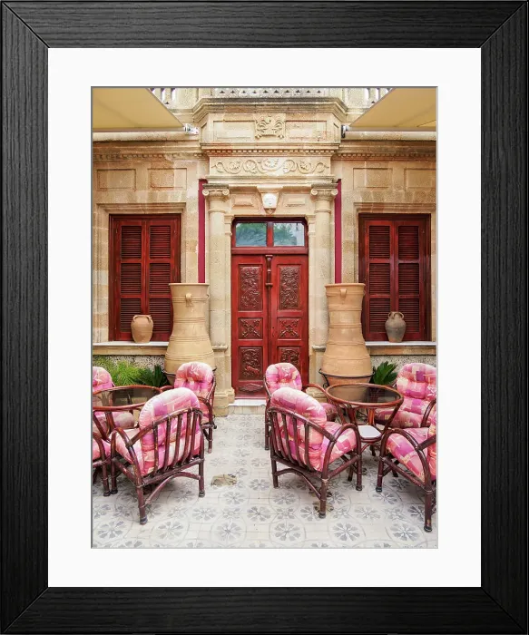 Framed Print : Restaurant at Lindos, Rhodes Island, Dodecanese, Greece Framed Print : Restaurant at Lindos, Rhodes Island, Dodecanese, Greece