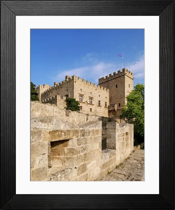 Framed Print : Defensive Wall and Palace of the Grand Master of the Knights of Rhodes, Medieval Old Town, Rhodes City, Rhodes Island, Dodecanese, Greece