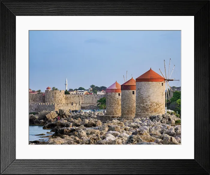 Framed Print : Windmills and Medieval Old Town, Rhodes City, Rhodes Island, Dodecanese, Greece Framed Print : Windmills and Medieval Old Town, Rhodes City, Rhodes Island, Dodecanese, Greece