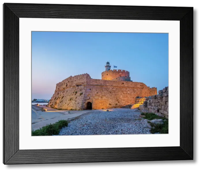 Framed Print : Saint Nicholas Fortress at dusk, Rhodes City, Rhodes Island, Dodecanese, Greece