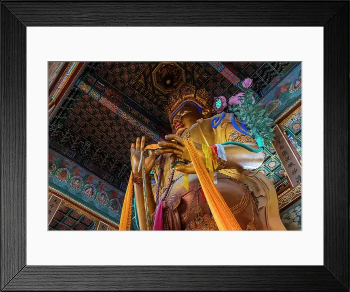 Framed Print : 18m-high statue of the Maitreya Buddha in Wanfu Pavilion at Yonghe (or Lama) Temple, Beijing, China Framed Print : 18m-high statue of the Maitreya Buddha in Wanfu Pavilion at Yonghe (or Lama) Temple, Beijing, China