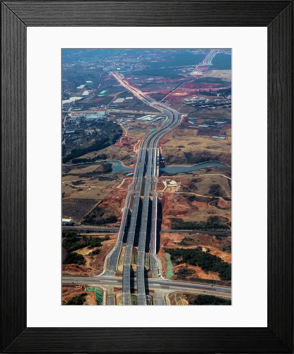 Framed Print : Aerial of highway under construction, Kunming, China Framed Print : Aerial of highway under construction, Kunming, China