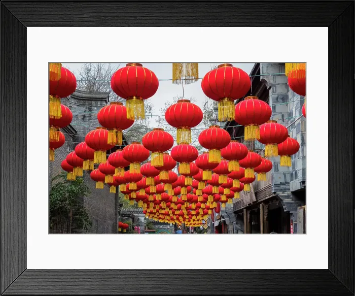 Framed Print : Lanterns hanging above city street, Chengdu, China