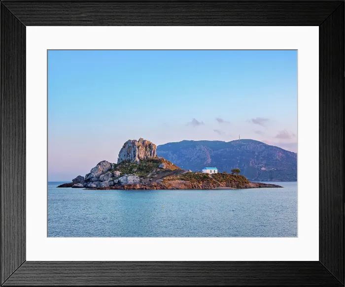 Framed Print : Kastri Island seen from Agios Stefanos Beach at sunset, Kamari Bay, Kos Island, Dodecanese, Greece Framed Print : Kastri Island seen from Agios Stefanos Beach at sunset, Kamari Bay, Kos Island, Dodecanese, Greece
