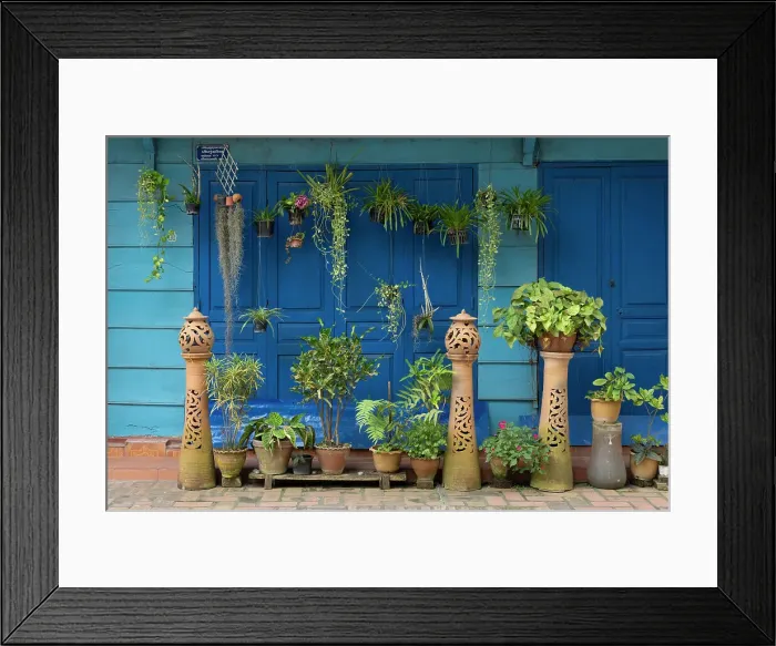 Framed Print : Potted plants and blue doors, Luang Prabang (ancient capital of Laos on the Mekong river), Laos Framed Print : Potted plants and blue doors, Luang Prabang (ancient capital of Laos on the Mekong river), Laos