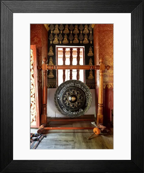 Framed Print : Gong inside Wat Pak Khan Khammungkhun, Luang Prabang (ancient capital of Laos on the Mekong river), Laos Framed Print : Gong inside Wat Pak Khan Khammungkhun, Luang Prabang (ancient capital of Laos on the Mekong river), Laos