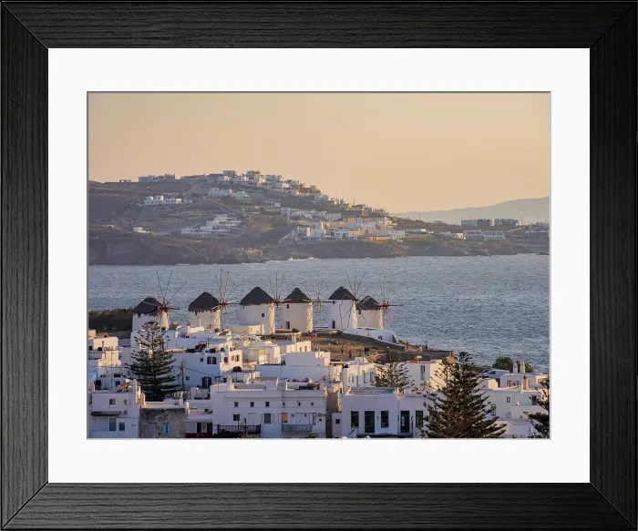 Framed Print : Chora Windmills, elevated view, Mykonos Town, Mykonos Island, Cyclades, Greece Framed Print : Chora Windmills, elevated view, Mykonos Town, Mykonos Island, Cyclades, Greece