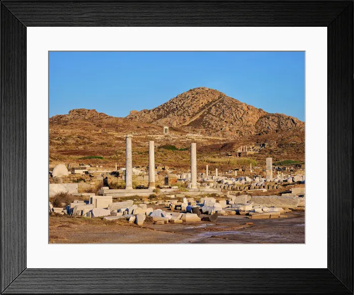 Framed Print : View towards the Mount Kynthos at sunset, Delos Archaeological Site, Delos Island, Cyclades, Greece Framed Print : View towards the Mount Kynthos at sunset, Delos Archaeological Site, Delos Island, Cyclades, Greece