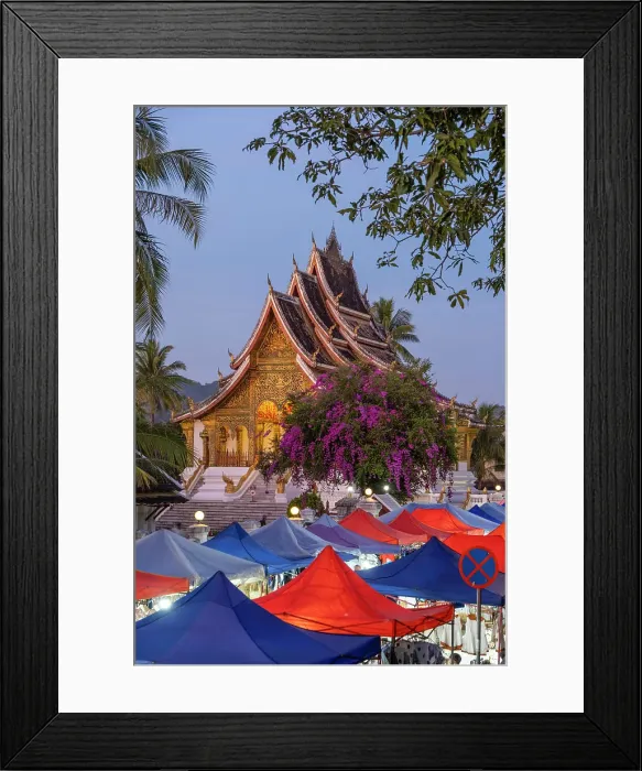 Framed Print : Night Market & Haw Pha Bang temple, Luang Prabang (ancient capital of Laos on the Mekong river), Laos Framed Print : Night Market & Haw Pha Bang temple, Luang Prabang (ancient capital of Laos on the Mekong river), Laos