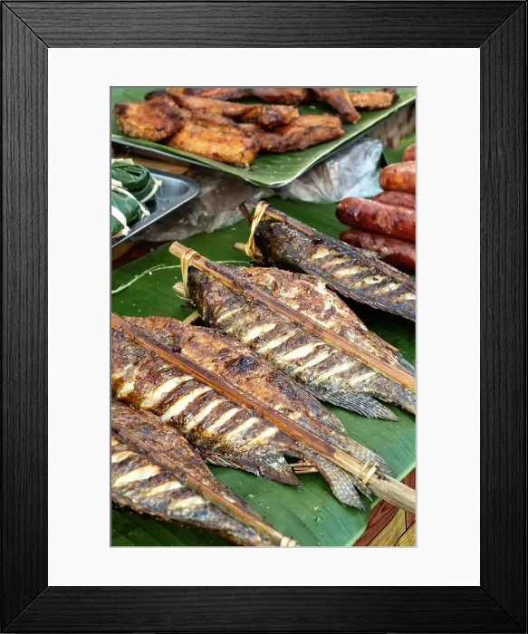 Framed Print : Street food, (grilled fish), Luang Prabang (ancient capital of Laos on the Mekong river), Laos Framed Print : Street food, (grilled fish), Luang Prabang (ancient capital of Laos on the Mekong river), Laos