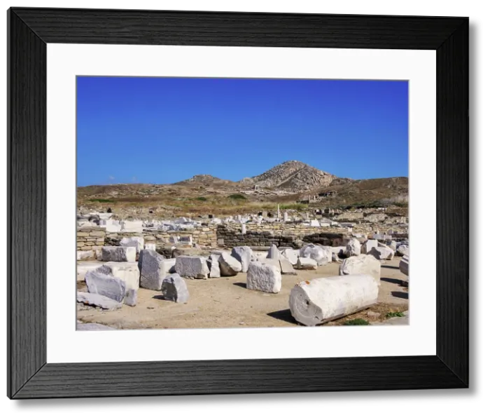 Framed Print : View towards the Mount Kynthos, Delos Archaeological Site, Delos Island, Cyclades, Greece