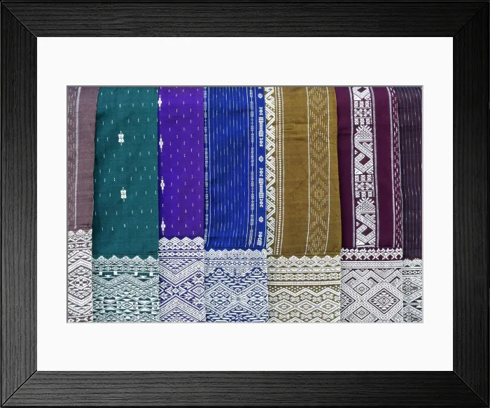 Framed Print : Traditional slik shawls, Luang Prabang (ancient capital of Laos on the Mekong river), Laos Framed Print : Traditional slik shawls, Luang Prabang (ancient capital of Laos on the Mekong river), Laos