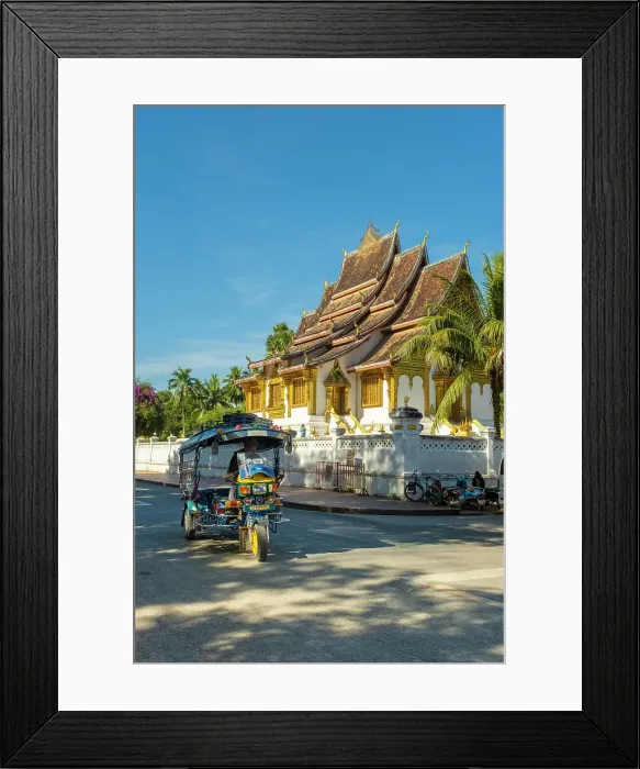 Framed Print : Tuk-Tuk & Haw Pha Bang temple, Luang Prabang (ancient capital of Laos on the Mekong river), Laos Framed Print : Tuk-Tuk & Haw Pha Bang temple, Luang Prabang (ancient capital of Laos on the Mekong river), Laos