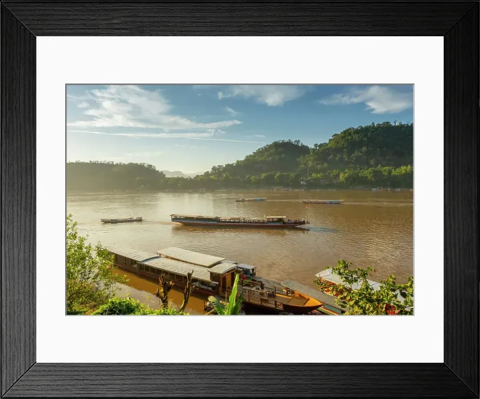 Framed Print : Boats on the Mekong river, Luang Prabang (ancient capital of Laos), Laos Framed Print : Boats on the Mekong river, Luang Prabang (ancient capital of Laos), Laos