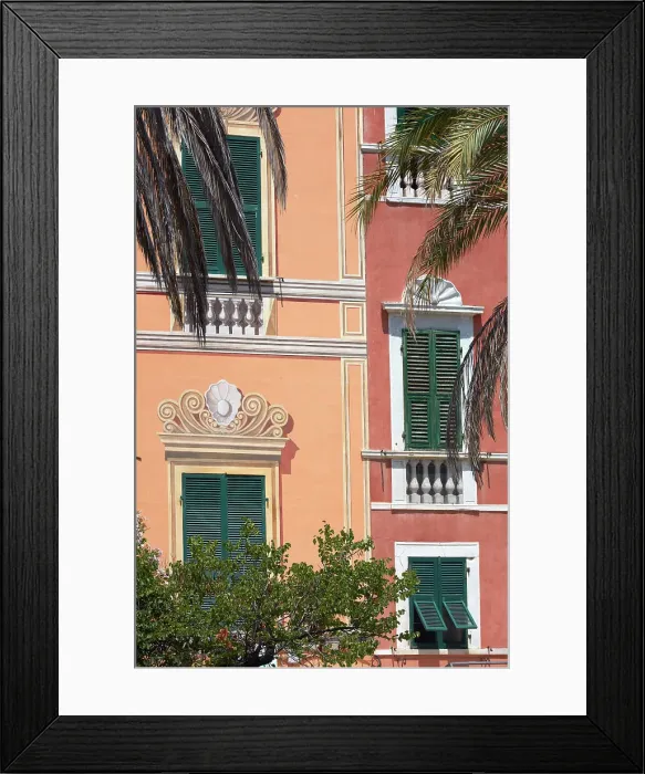 Framed Print : Detail of a building in the Piazza Garibaldi main square of the historical cask of Lerici, La Spezia, Liguria, Italy Framed Print : Detail of a building in the Piazza Garibaldi main square of the historical cask of Lerici, La Spezia, Liguria, Italy