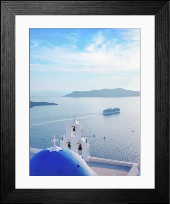 Framed Print : Three Bells of Fira, iconic blue domed church, Fira, Santorini or Thira Island, Cyclades, Greece Framed Print : Three Bells of Fira, iconic blue domed church, Fira, Santorini or Thira Island, Cyclades, Greece