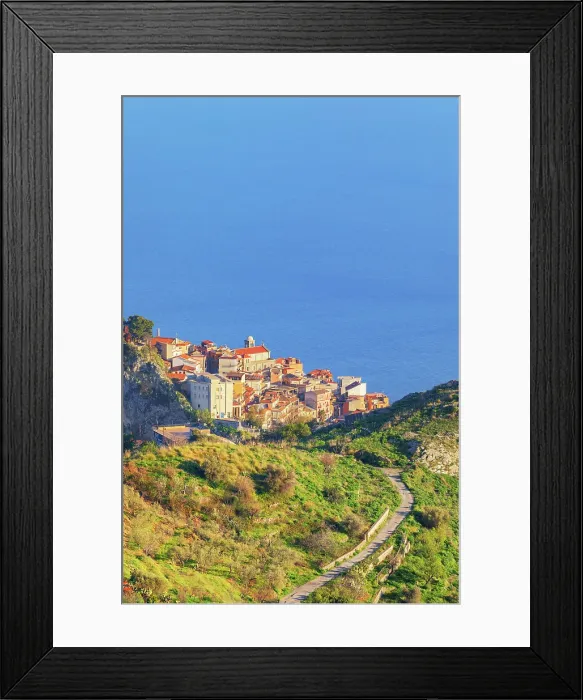 Framed Print : Castelmola village, high angle view, Castelmola, Taormina, Sicily, Italy Framed Print : Castelmola village, high angle view, Castelmola, Taormina, Sicily, Italy