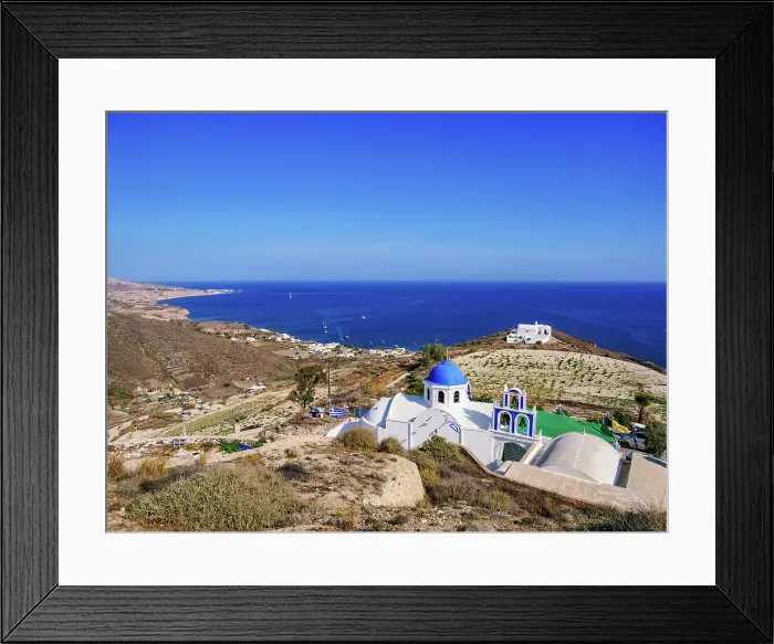 Framed Print : All Saints blue domed Church near Akrotiri Village, Santorini or Thira Island, Cyclades, Greece Framed Print : All Saints blue domed Church near Akrotiri Village, Santorini or Thira Island, Cyclades, Greece