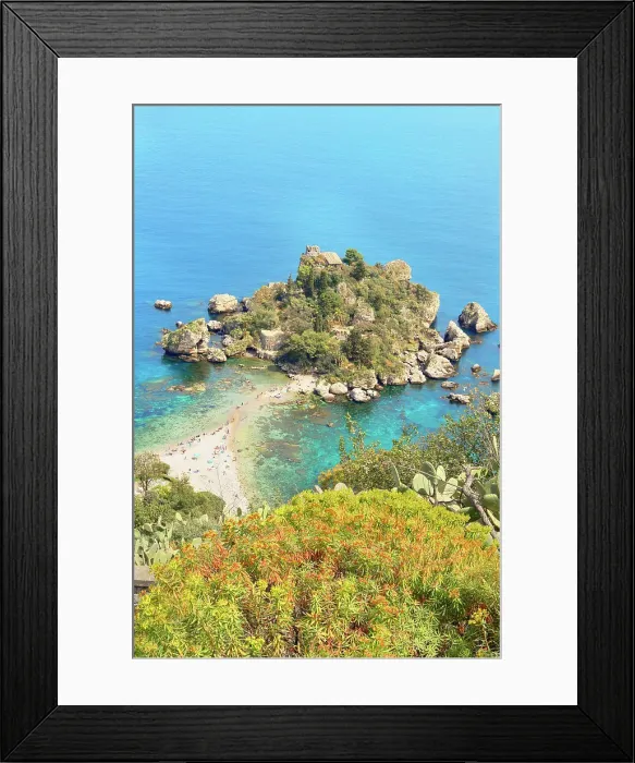 Framed Print : Isola Bella, high angle view, Taormina, Sicily, Italy Framed Print : Isola Bella, high angle view, Taormina, Sicily, Italy