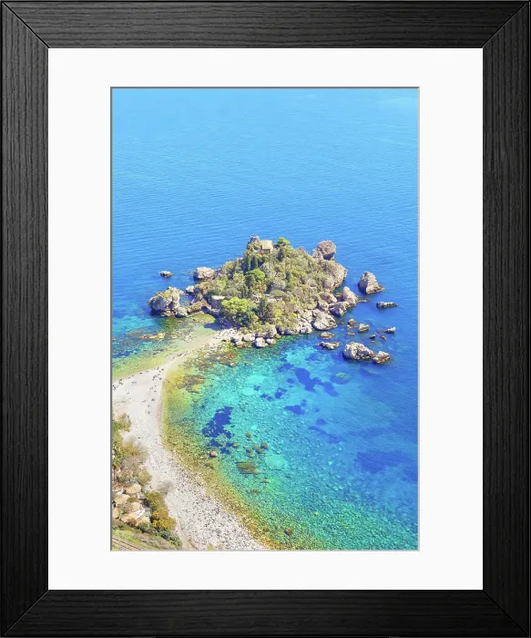 Framed Print : Isola Bella, high angle view, Taormina, Sicily, Italy Framed Print : Isola Bella, high angle view, Taormina, Sicily, Italy