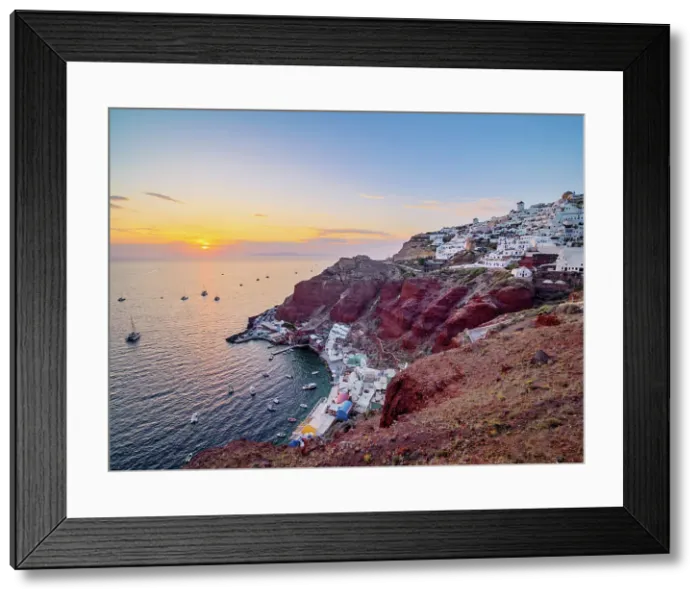 Framed Print : Ammoudi Bay and Oia Village at sunset, Santorini or Thira Island, Cyclades, Greece Framed Print : Ammoudi Bay and Oia Village at sunset, Santorini or Thira Island, Cyclades, Greece