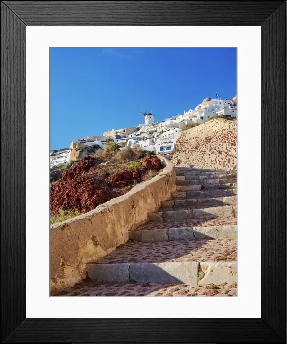 Framed Print : Steps to Oia Village, Santorini or Thira Island, Cyclades, Greece Framed Print : Steps to Oia Village, Santorini or Thira Island, Cyclades, Greece