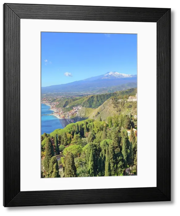 Framed Print : View of the Ionian coast and mount Etna in the distance, Taormina, Sicily, Italy Framed Print : View of the Ionian coast and mount Etna in the distance, Taormina, Sicily, Italy