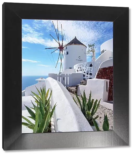 Windmill in Oia Village, Santorini or Thira Island, Cyclades, Greece
