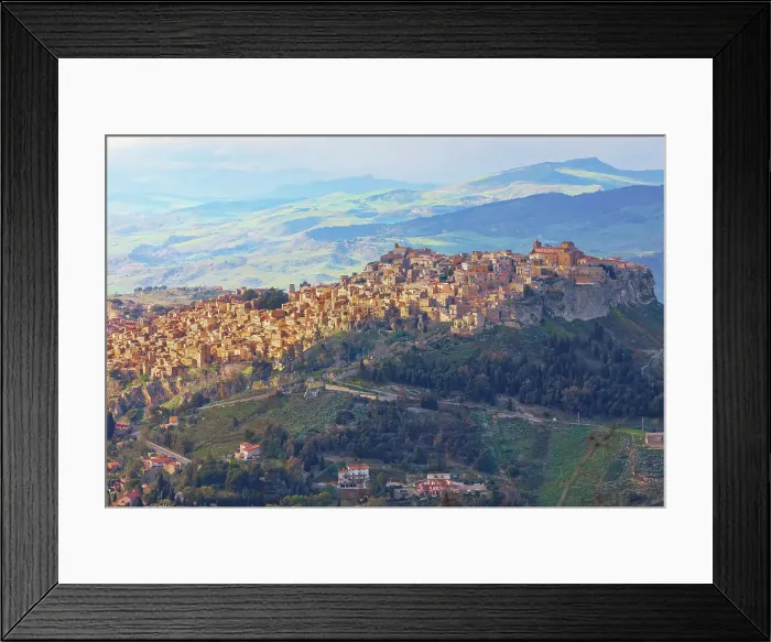 Framed Print : View of Calascibetta village and surroundings, Enna, Siclly, Italy Framed Print : View of Calascibetta village and surroundings, Enna, Siclly, Italy
