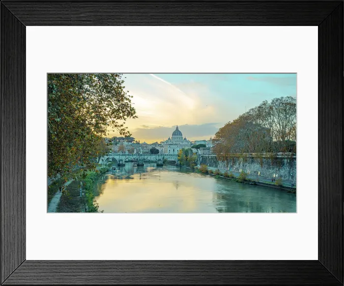 Framed Print : europe, Italy, Latium and Vatican. Sunset with Saint Peter´s Basilica and the river Tiber Framed Print : europe, Italy, Latium and Vatican. Sunset with Saint Peter´s Basilica and the river Tiber