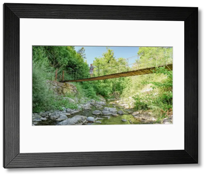 Framed Print : Europe, Italy, Tuscany. A hanging bridge near to Pontremoli in Lunigiana on the pilgrimage route Via Francigena Framed Print : Europe, Italy, Tuscany. A hanging bridge near to Pontremoli in Lunigiana on the pilgrimage route Via Francigena