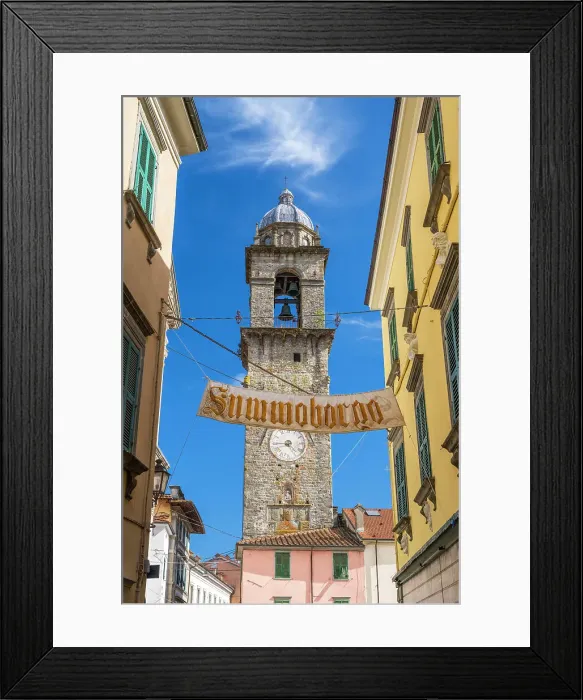 Framed Print : europe, Italy, Tuscany. Pontremoli, the bell tower in the historic centre of the town, crossed by the old pilgrimage route Via Francigena Framed Print : europe, Italy, Tuscany. Pontremoli, the bell tower in the historic centre of the town, crossed by the old pilgrimage route Via Francigena