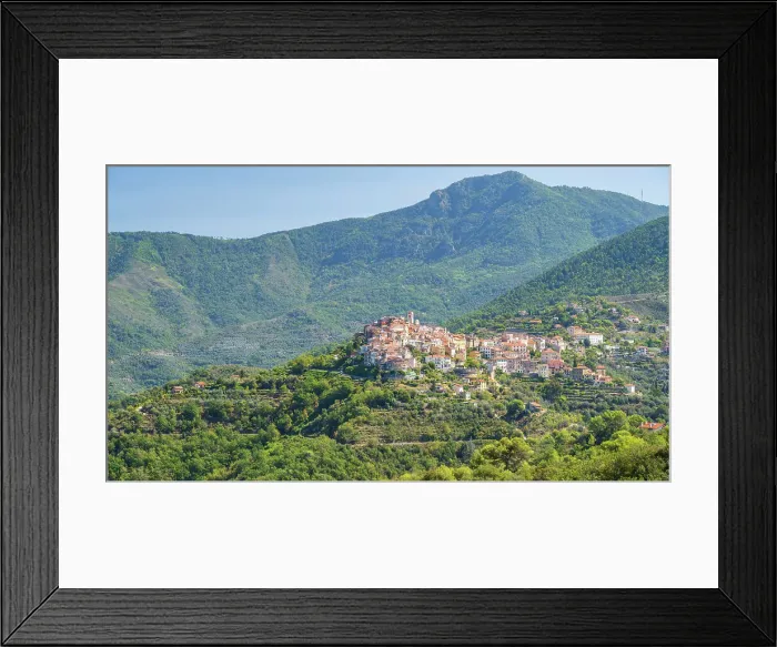 Framed Print : europe, Italy, Liguria, the view of Perinaldo, a small village in the Ligurian mountains