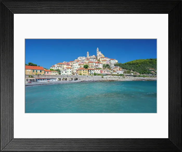 Framed Print : Europe, Italy, Liguria, The beautiful skyline of Cervo seen from the beach Framed Print : Europe, Italy, Liguria, The beautiful skyline of Cervo seen from the beach