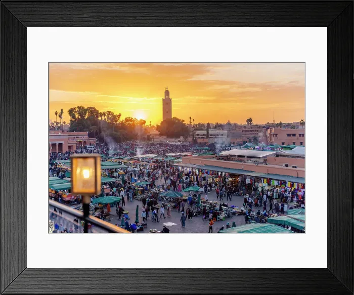 Framed Print : Djemaa el Fna square full of crowd at sunset, Marrakech, Morocco Framed Print : Djemaa el Fna square full of crowd at sunset, Marrakech, Morocco