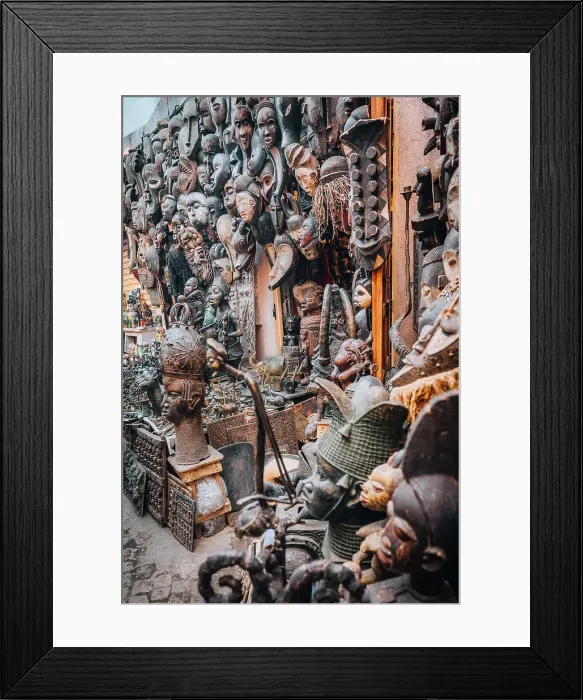 Framed Print : Tribal masks bazaar, Marrakech Souk, Morocco Framed Print : Tribal masks bazaar, Marrakech Souk, Morocco