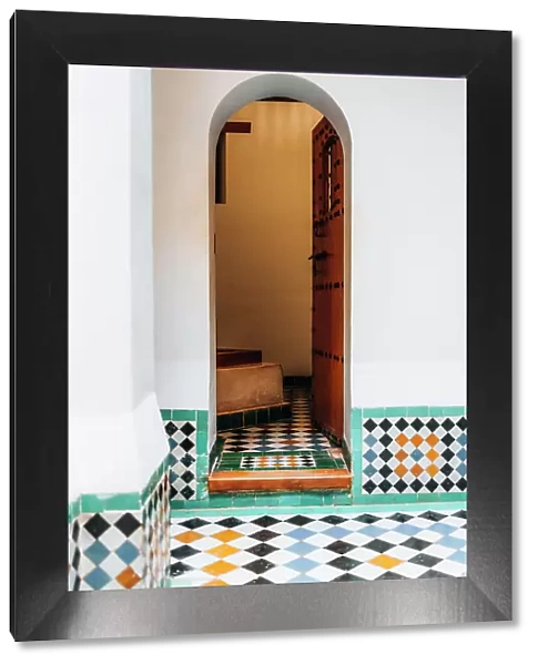 Typical Moroccan door and tiles, Marrakech, Morocco