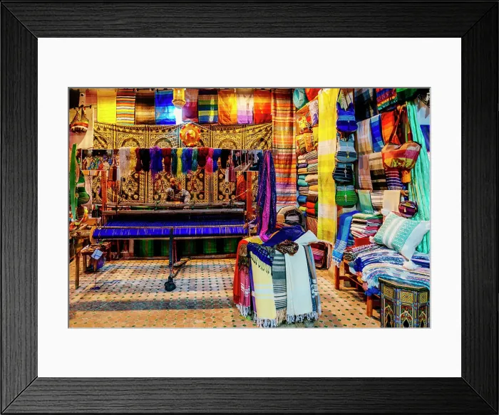 Framed Print : Man at the loom, colorful fabrics. Fez, Morocco Framed Print : Man at the loom, colorful fabrics. Fez, Morocco