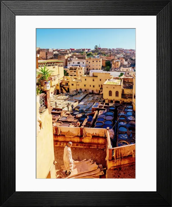 Framed Print : Fez. Morocco. Typical leather tanneries from above Framed Print : Fez. Morocco. Typical leather tanneries from above