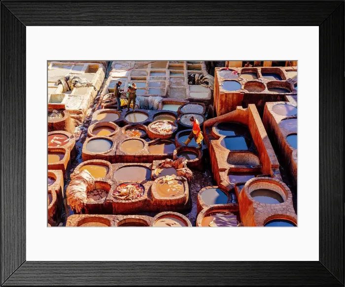 Framed Print : Fez. Morocco. Typical leather tanneries from above Framed Print : Fez. Morocco. Typical leather tanneries from above