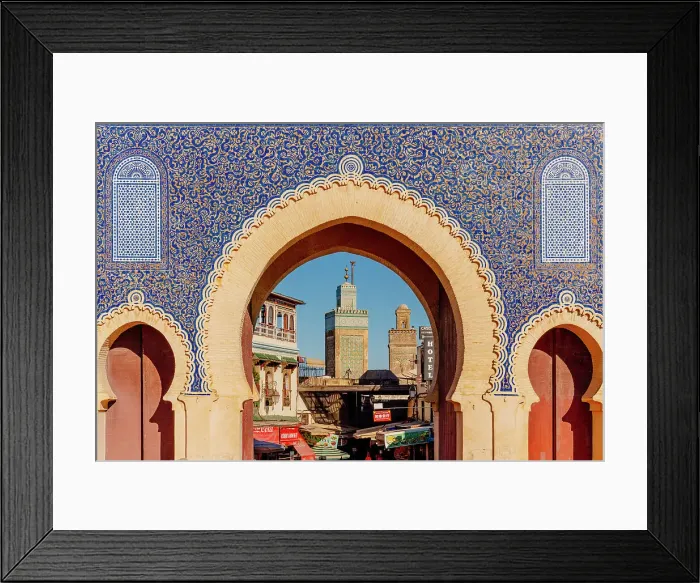Framed Print : Bab Bou Jeloud is an ornate city gate in Fes el Bali, the old city of Fez, Morocco