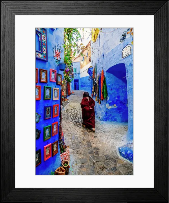Framed Print : Old woman, Chefchaouen, the Blue City in Morocco, North Africa Framed Print : Old woman, Chefchaouen, the Blue City in Morocco, North Africa
