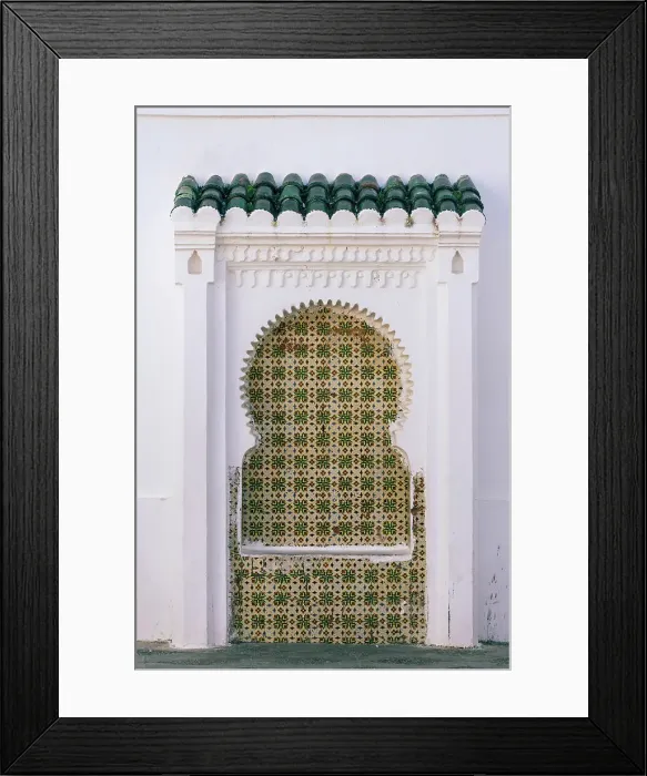 Framed Print : Moorish Gate Shaped Bench in, Asilah, Morocco