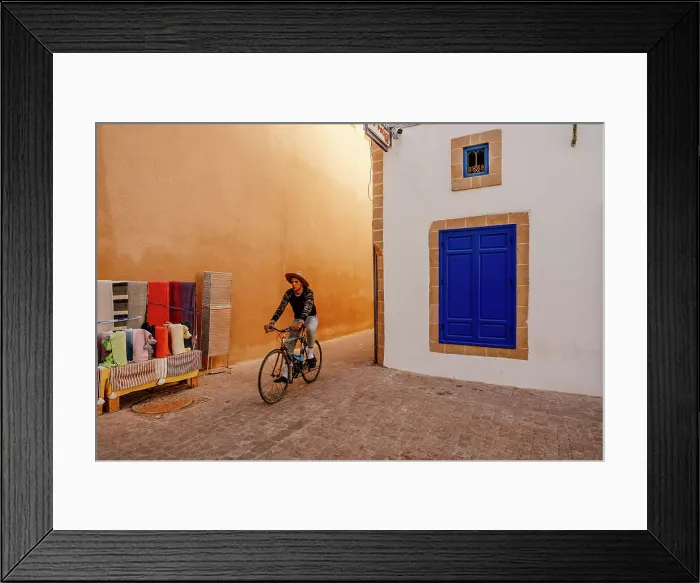 Framed Print : Biker in Essaouira, Morocco