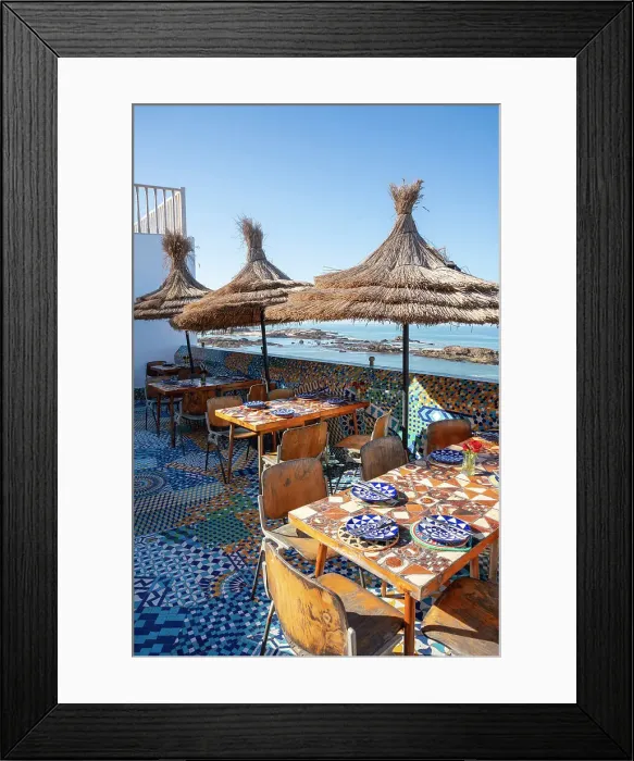 Framed Print : Restaurant by the sea, Essaouira, Morocco Framed Print : Restaurant by the sea, Essaouira, Morocco