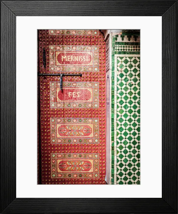Framed Print : Red painted old wooden doorway, Fez, Morocco Framed Print : Red painted old wooden doorway, Fez, Morocco