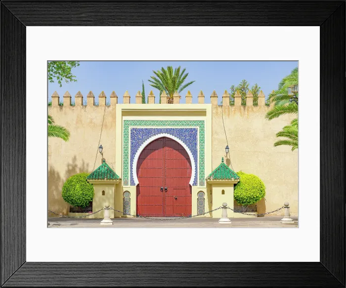 Framed Print : Decorated doorway and fortified walls of the Royal Palace or Dar al-Makhzen, Fes, Morocco Framed Print : Decorated doorway and fortified walls of the Royal Palace or Dar al-Makhzen, Fes, Morocco