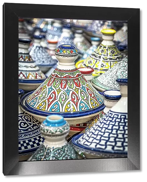 Handmade Tagine ceramic serving bowls in the souks of medina, Fes, Morocco