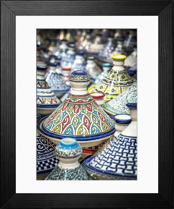 Framed Print : Handmade Tagine ceramic serving bowls in the souks of medina, Fes, Morocco Framed Print : Handmade Tagine ceramic serving bowls in the souks of medina, Fes, Morocco