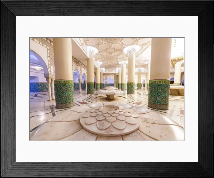 Framed Print : Decorated marble columns in the ablution room in Hassan II mosque, Casablanca, Morocco Framed Print : Decorated marble columns in the ablution room in Hassan II mosque, Casablanca, Morocco
